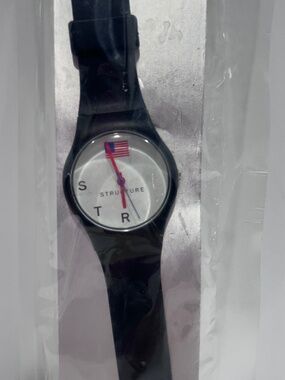 STRUCTURE Black Quartz Watch American Flag Dial Vint Collectible- ***NEW RARE***